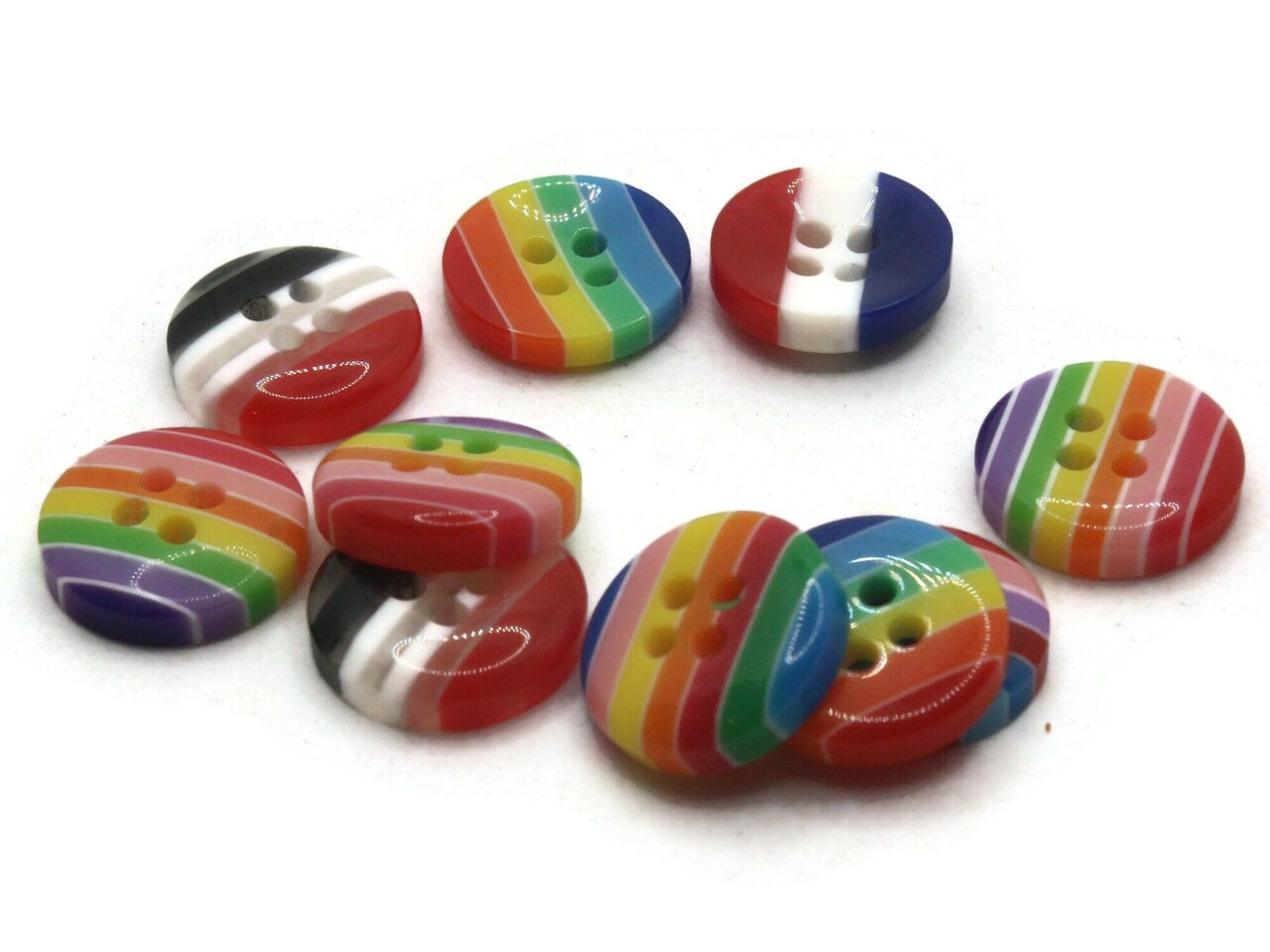 10 13mm Mixed Striped Resin Flat Round Plastic Four Hole Buttons